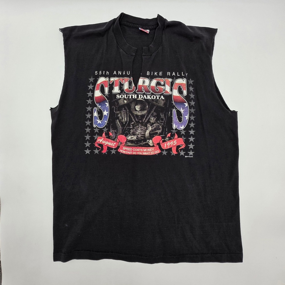 Vintage 1995 Sturgis 55th Annual Bike Rally Muscle Tee Shirt Black XL USA‎ Made